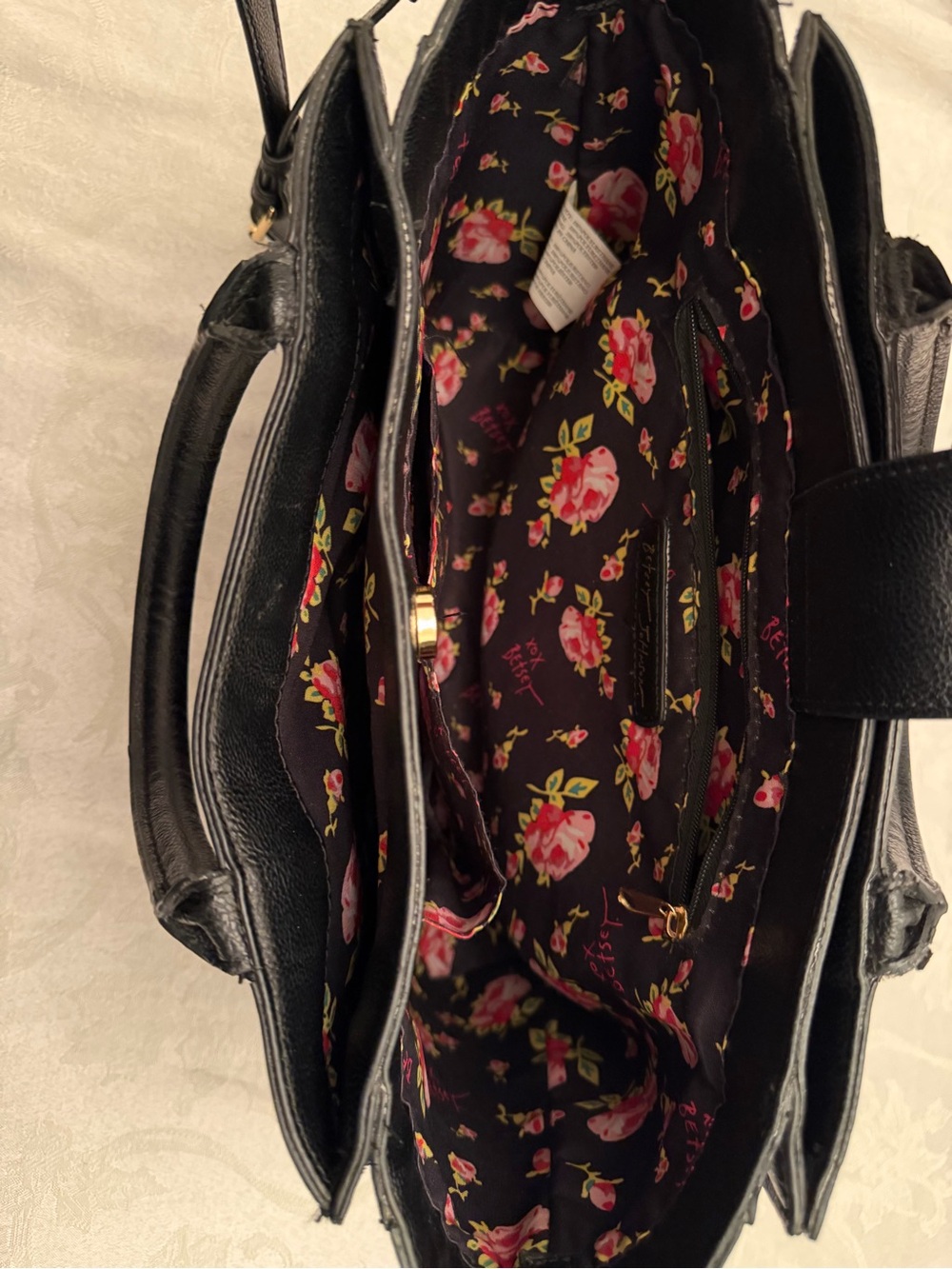 Betsey Johnson Jayla Satchel Black Floral Top Handles Detachable Strap - Picture 8 of 11